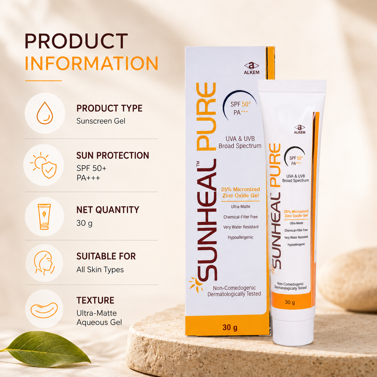 Sunheal Pure Zinc Oxide Sunscreen Gel SPF 50+ PA+++ (30g)