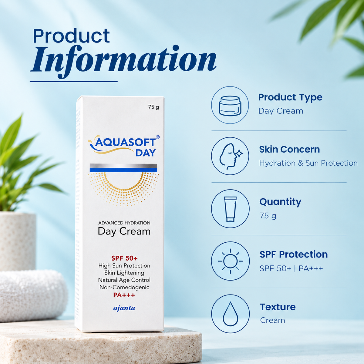 Aquasoft Day Advanced Hydration Cream SPF 50+ PA+++ 75g