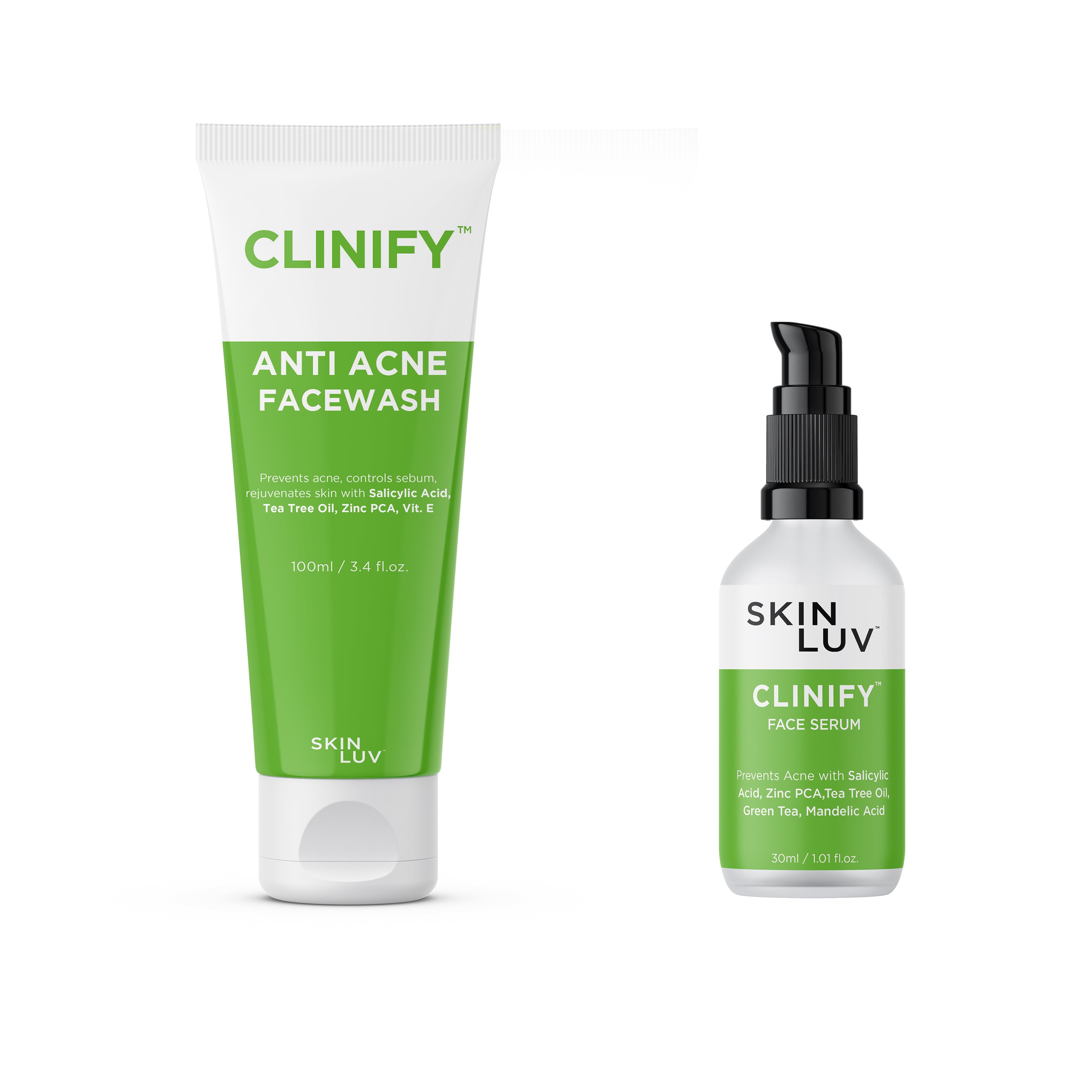 SKINLUV CLINIFY FACE SERUM 30ml + SKINLUV Clinify Anti Acne Facewash Combo