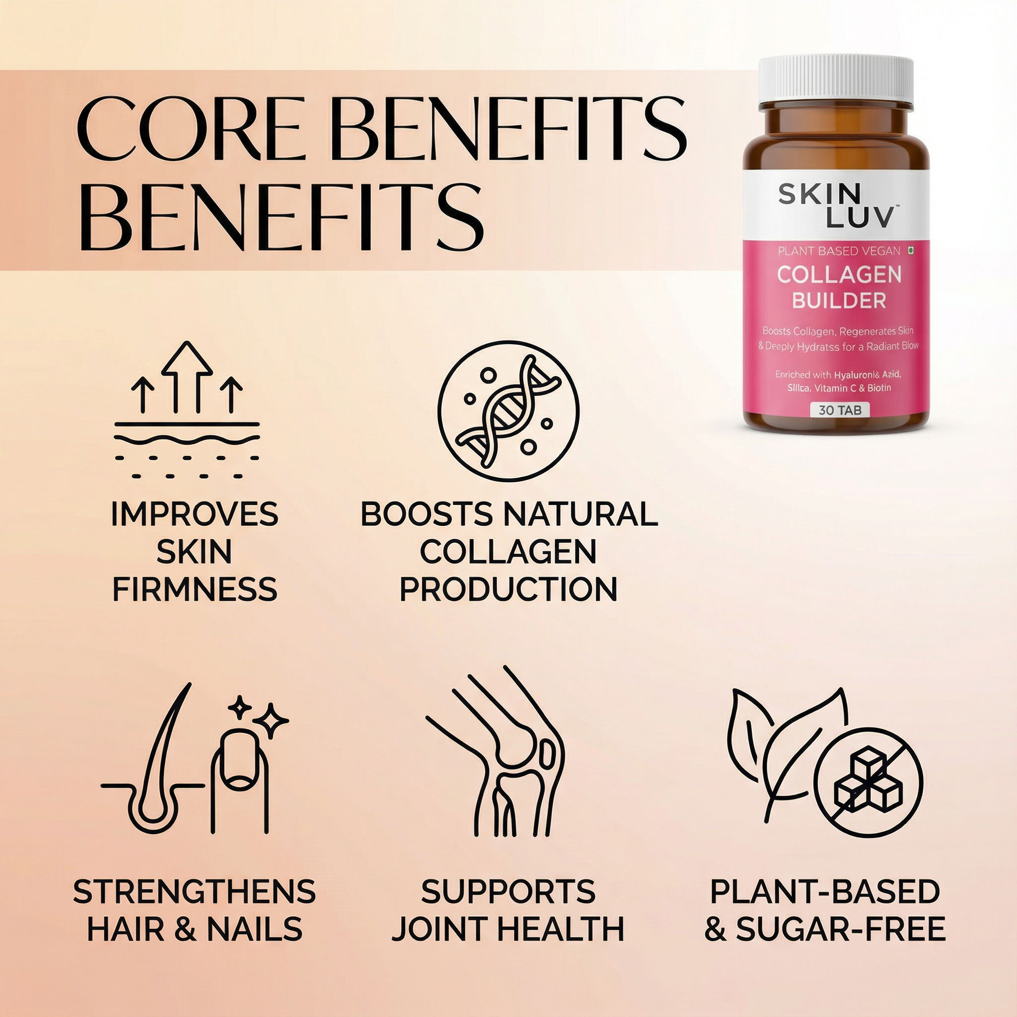 SKINLUV Plant Based Vegan Collagen Builder Sugar Free Vegetable 60 Tablet