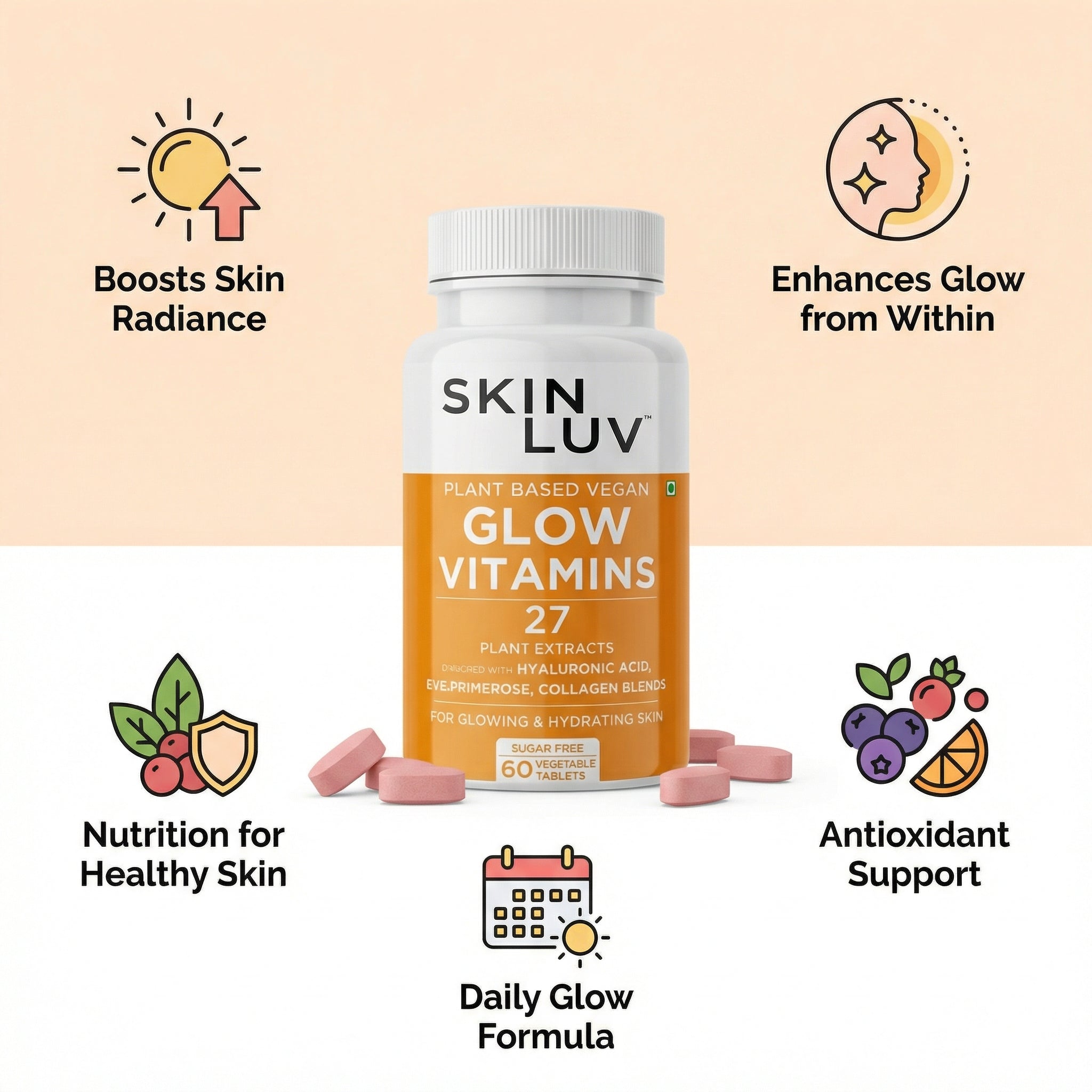 SKINLUV Plant Based Vegan Glow Vitamins Vegetable 60 Tablet