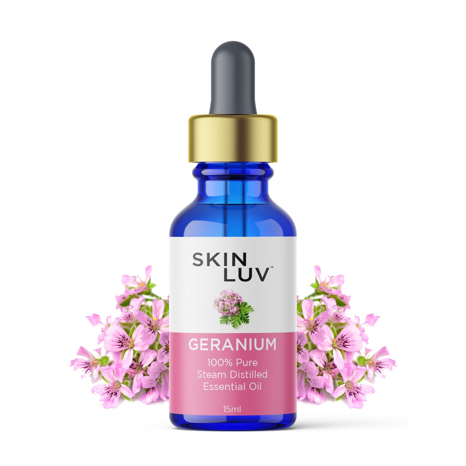 SKINLUV 100% Pure Organic Geranium Essential Oil Steam Distilled for Glowing, Even Skin Tone & Healthy Hair - Skinluv.in