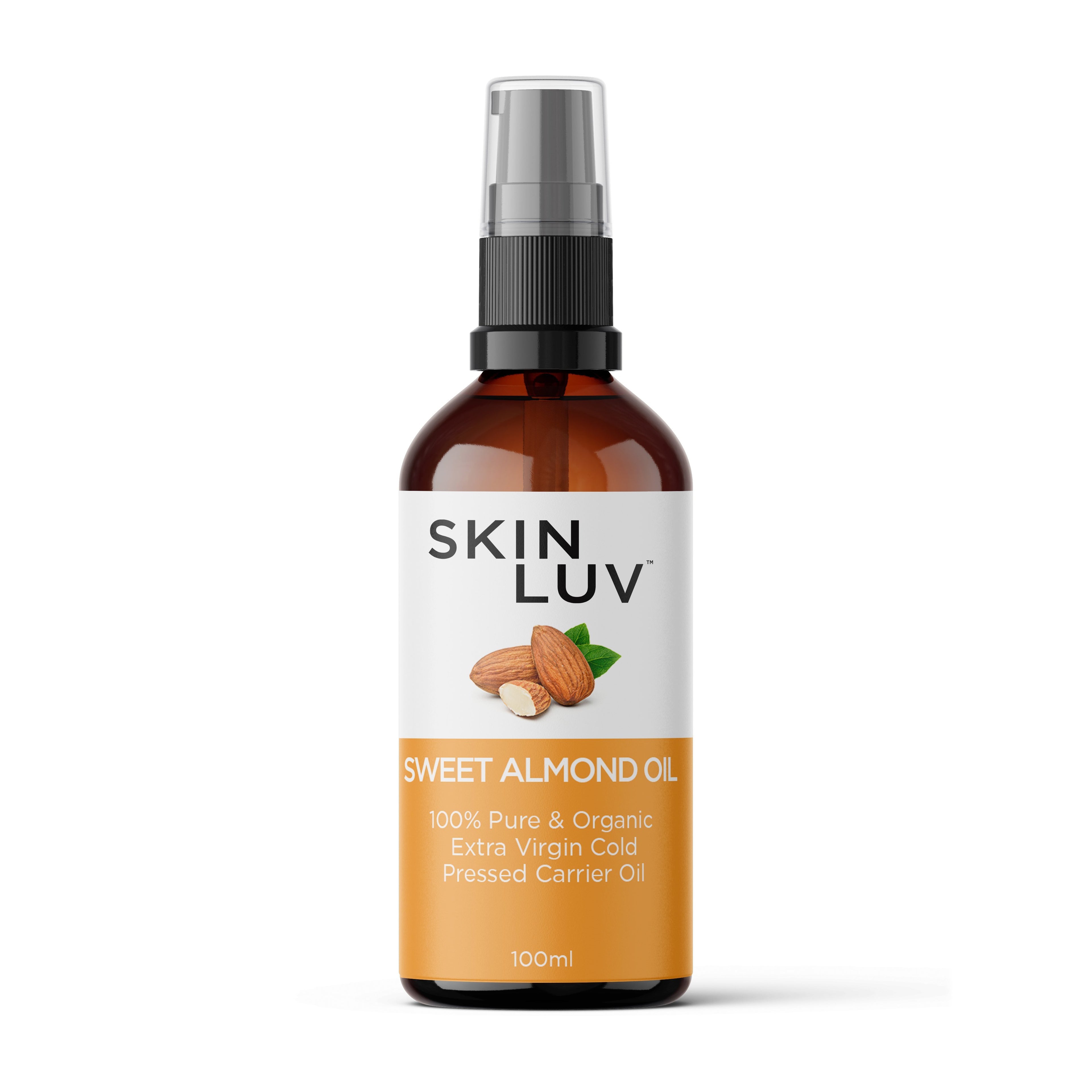 SKINLUV Sweet Almond Oil 100% Pure & Organic Extra Virgin Cold Pressed Carrier Oil 100 ml - Skinluv.in