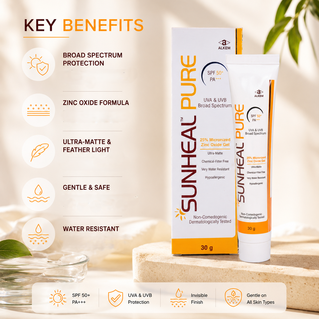 Sunheal Pure Zinc Oxide Sunscreen Gel SPF 50+ PA+++ (30g)
