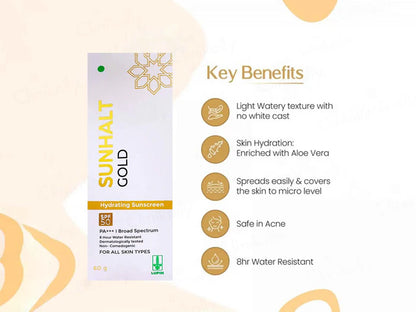 Sunhalt gold hydrating sunscreen spf 50 PA+++ (60gm)