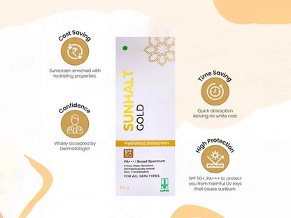 Sunhalt gold hydrating sunscreen spf 50 PA+++ (60gm)