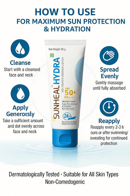 Sunheal Hydra hydrating sunscreen lotion SPF 50+ PA+++ (50gm)