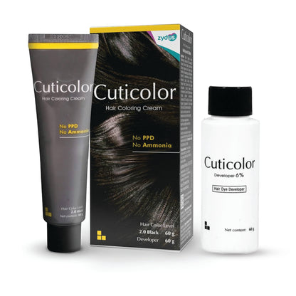 Cuticolor Black 2.0 Hair Dye Cream Long Lasting 15 Wash Grey Coverage - Skinluv