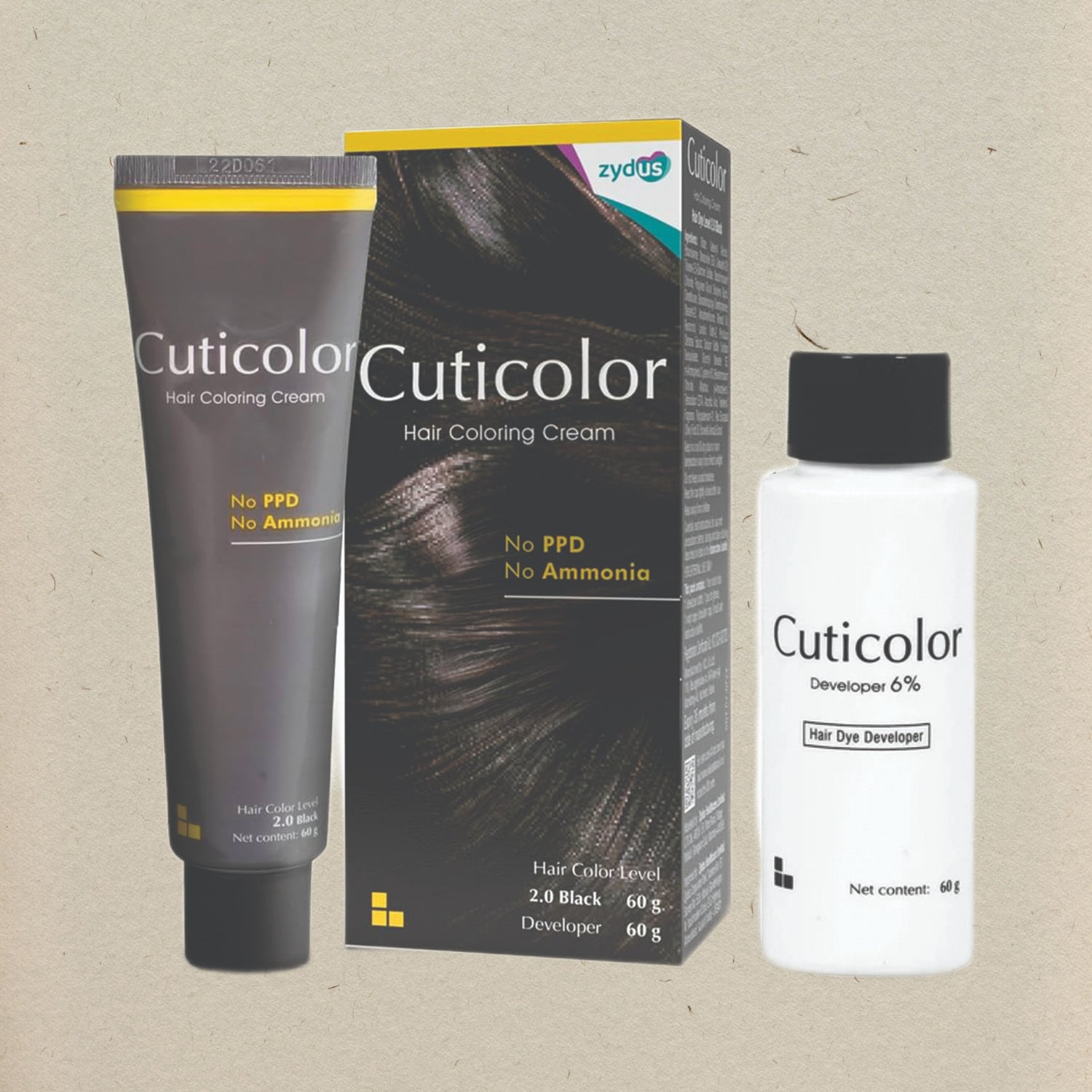 Cuticolor Permanent Hair Color Cream Black 2.0 Ammonia Free PPD Free - Skinluv