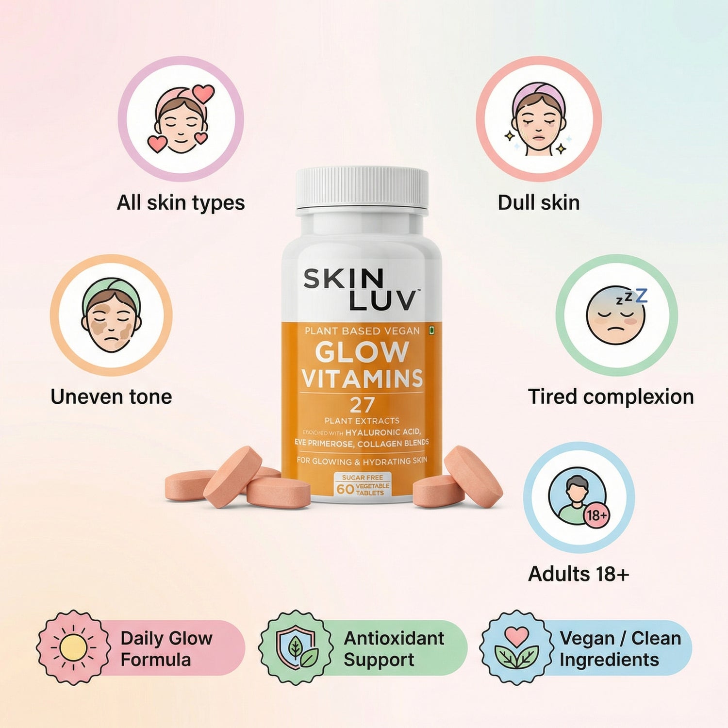 SKINLUV Plant Based Vegan Glow Vitamins Vegetable 60 Tablet
