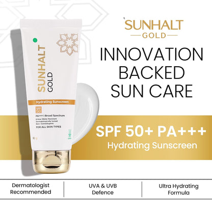 hydrating sunscreen sunhalt gold 50spf uva uvb