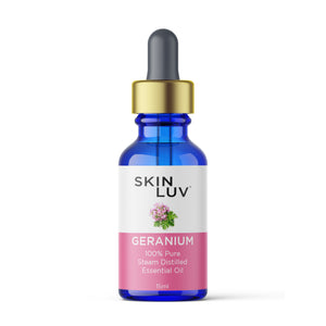 SKINLUV 100% Pure Organic Geranium Essential Oil Steam Distilled for Glowing, Even Skin Tone & Healthy Hair - Skinluv.in
