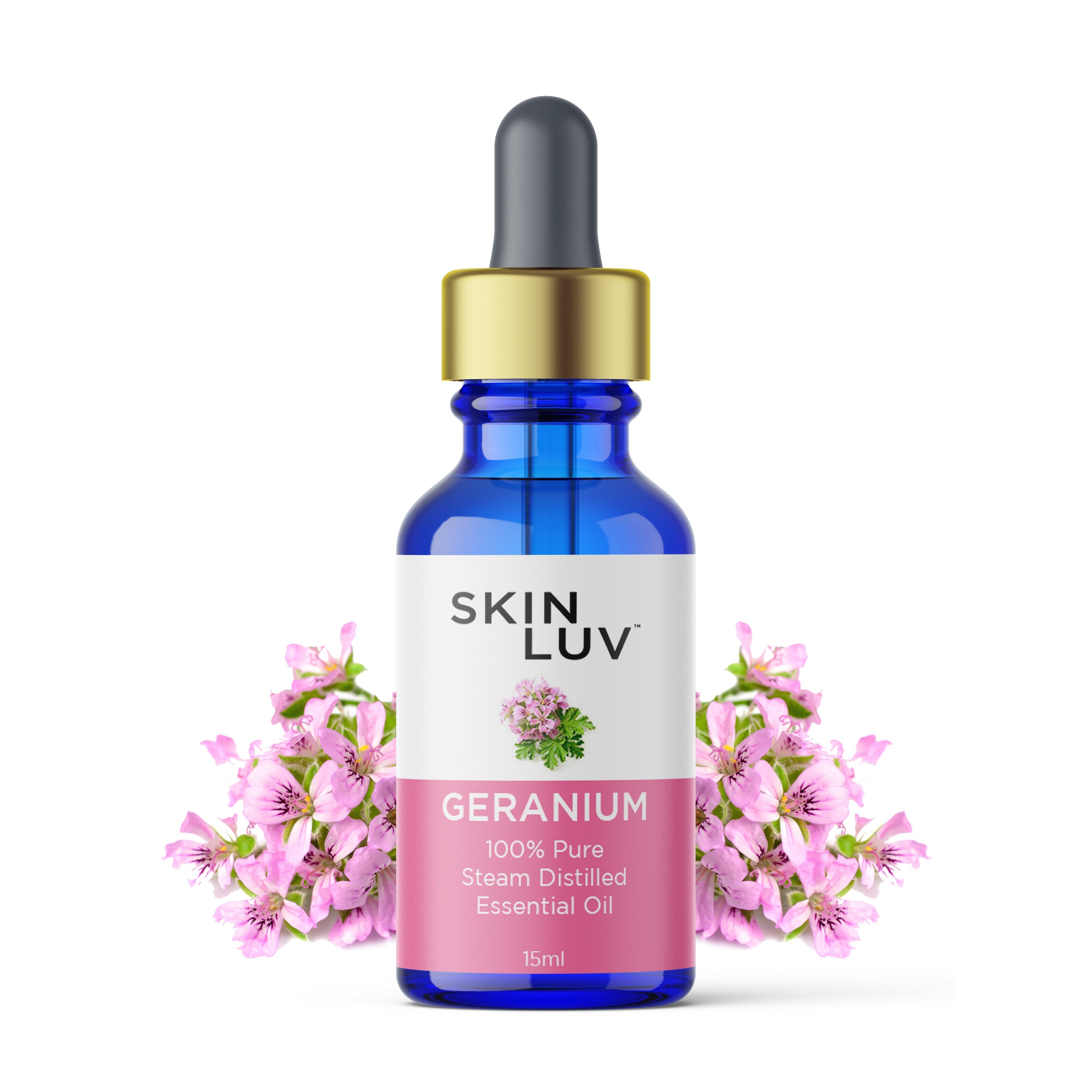 SKINLUV 100% Pure Organic Geranium Essential Oil Steam Distilled for Glowing, Even Skin Tone &amp; Healthy Hair - Skinluv.in