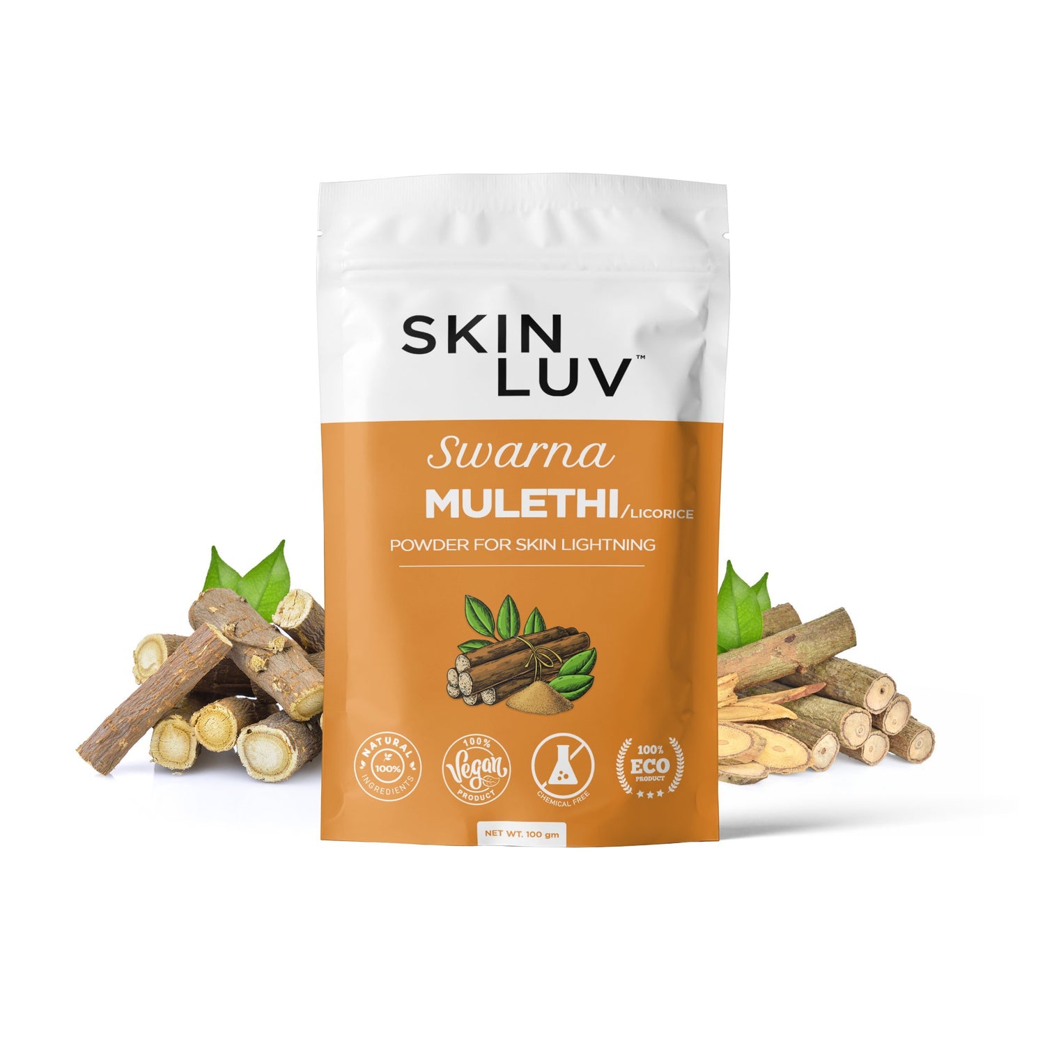 SKINLUV Swarna Mulethi / Licorice Powder For Skin Lightening, 100% Pure &amp; Natural, Vegan, Chemical Free 100gm - Skinluv.in