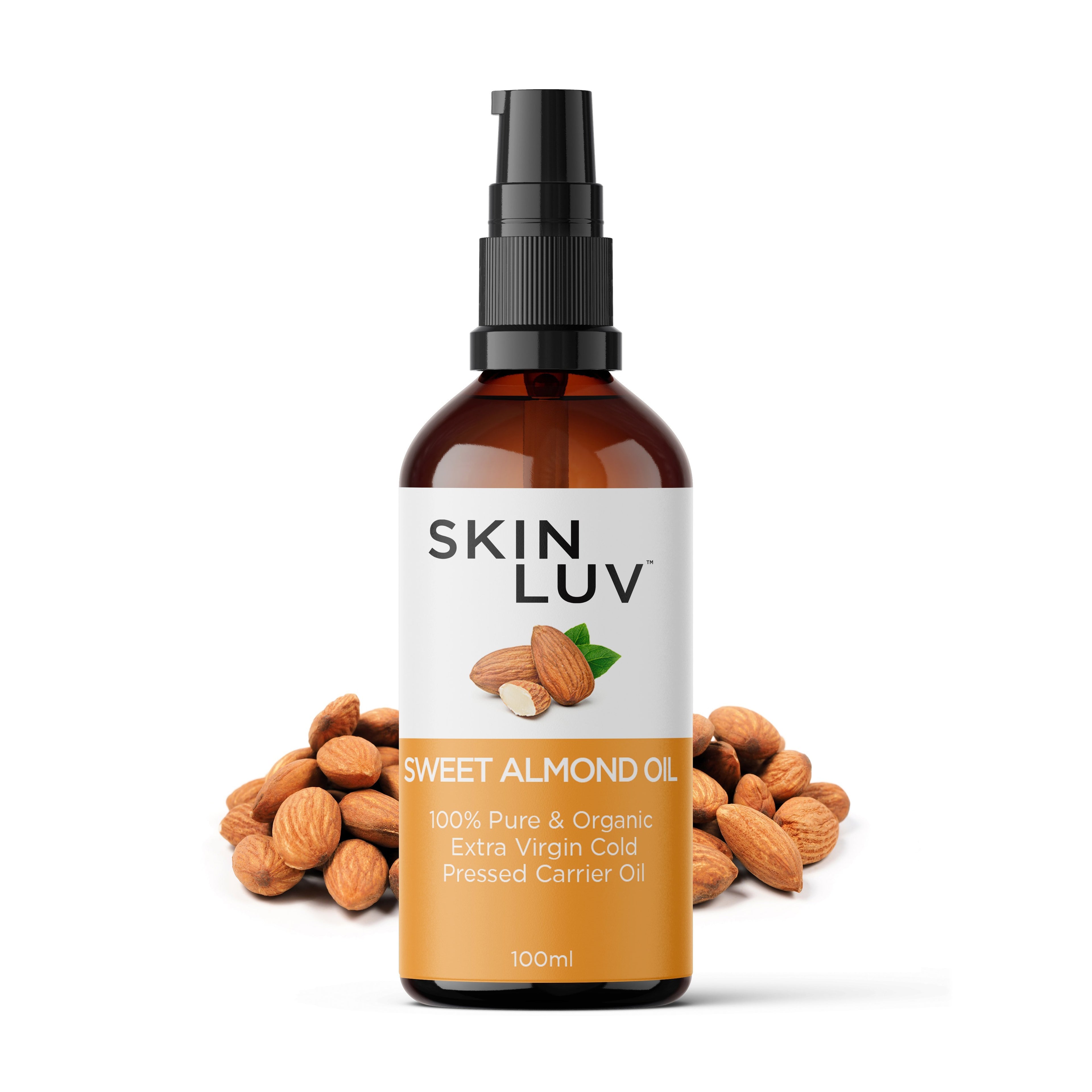 SKINLUV Sweet Almond Oil 100% Pure &amp; Organic Extra Virgin Cold Pressed Carrier Oil 100 ml - Skinluv.in